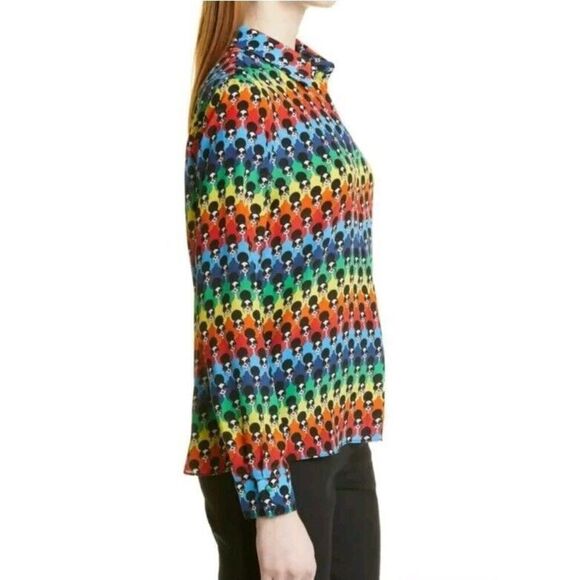 Alice+Olivia Willa 100% Silk Button Down Blouse Face Print NWT MSRP $375 Size XS - Picture 10 of 13